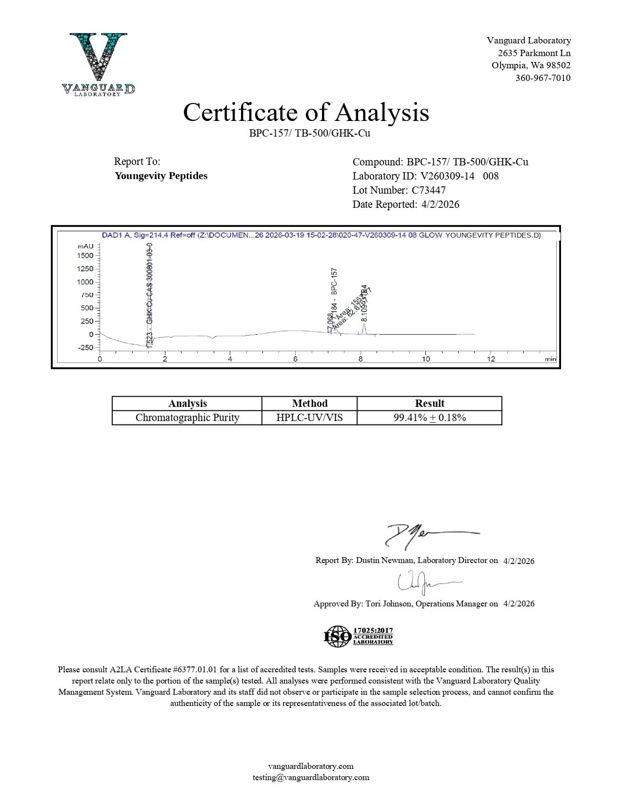 Blend: KPV GHK-Cu BPC-157 TB-500 (KLOW) Certificate of Analysis
